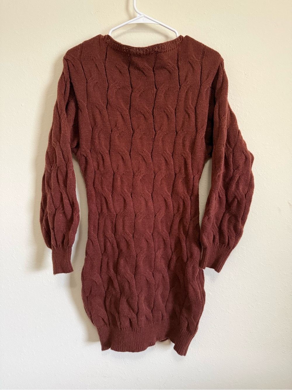 SHEIN Rust Brown Cable Knit Long Sleeve Sweater Dress
